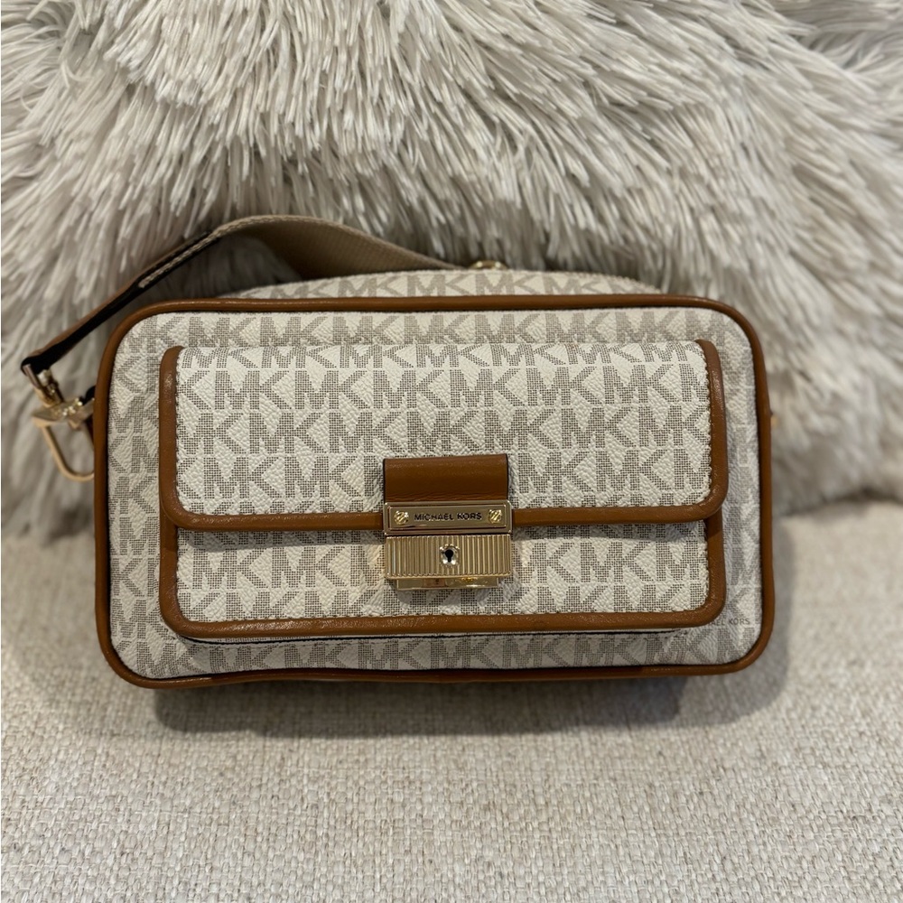 Michael Kors Brown and Cream Crossbody Bag with Monogram